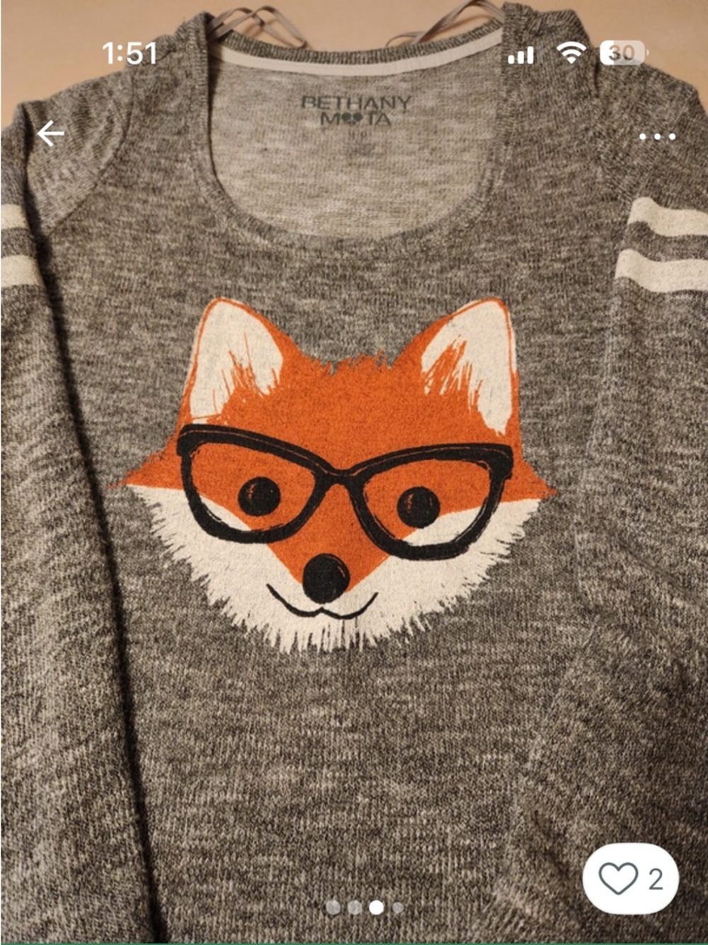 Bethany Mota Gray Fox Sweater 🦊 Glasses Graphic Lightweight Cute Whimsical - Picture 3 of 4